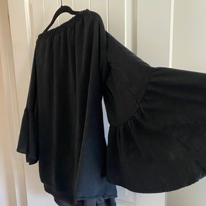 Black, bell sleeve, floral dress.  Large.